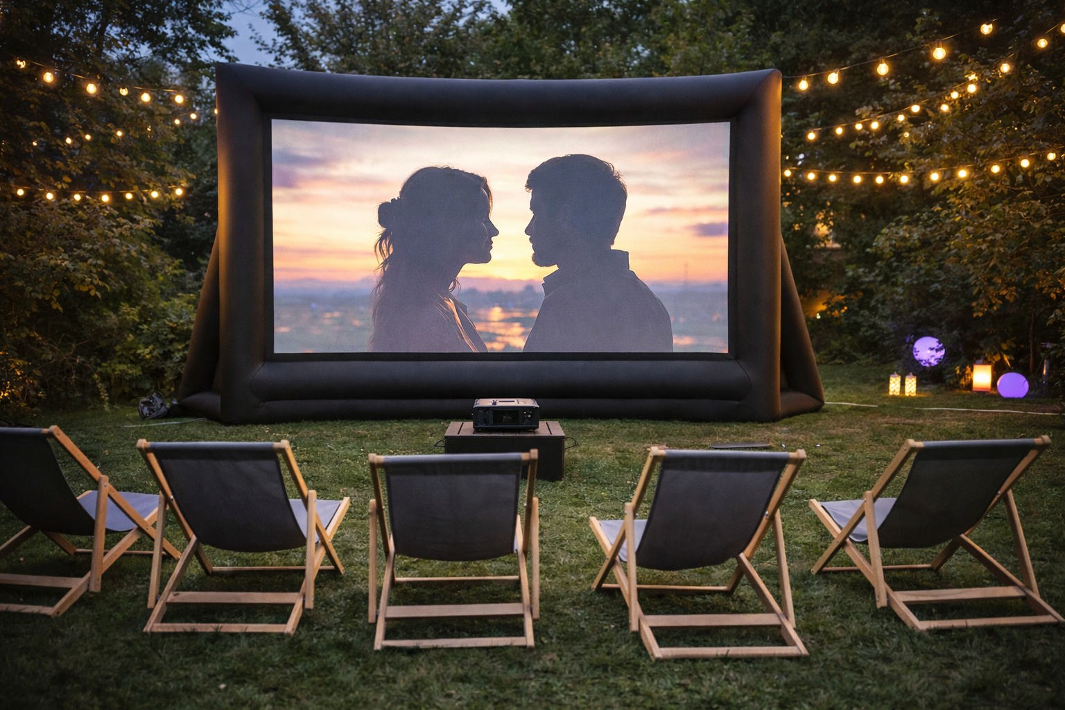 Zestaw kina plenerowego z leżakami